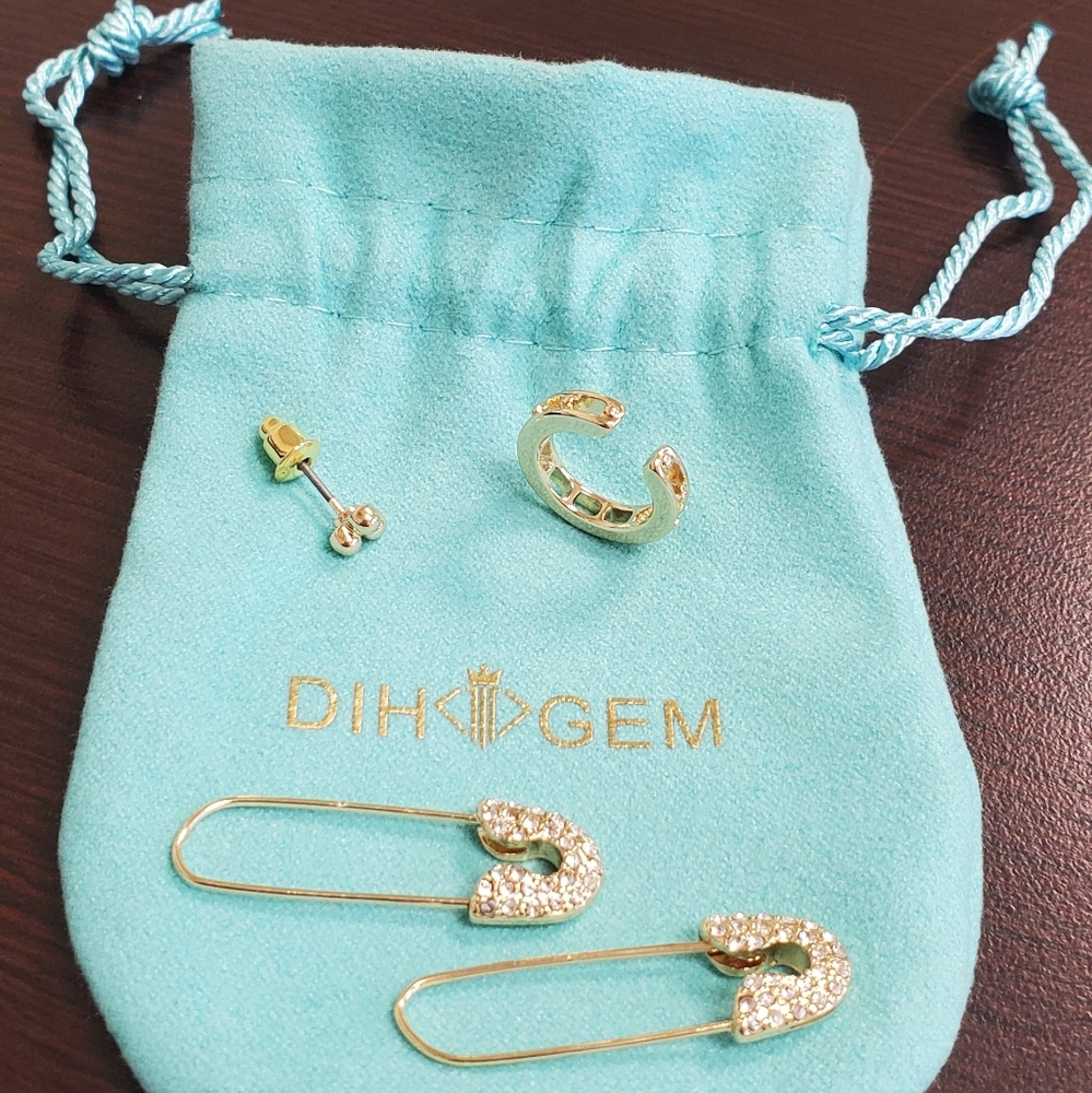 DIH Gem 14k gold plated safety pin hoop earrings
